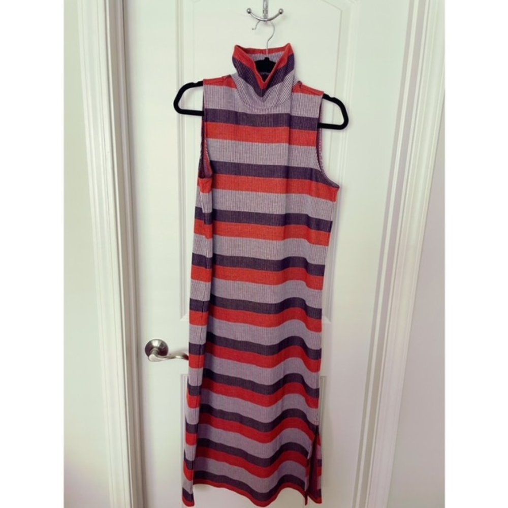 LOFT Striped Midi Dress - Red, Gray, Blue